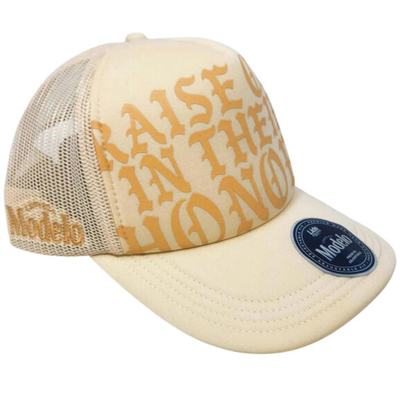 Modelo Día De Los Muertos Trucker Hat Day Of the Dead Cap Lids HD Beige NWT Rare - Picture 1 of 8